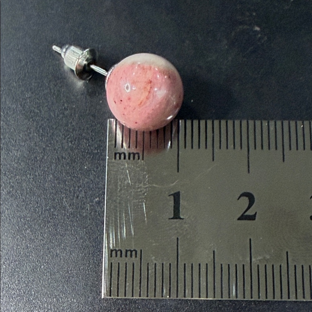 Pink Opal Ball Stud Earrings - Picture 2 of 2